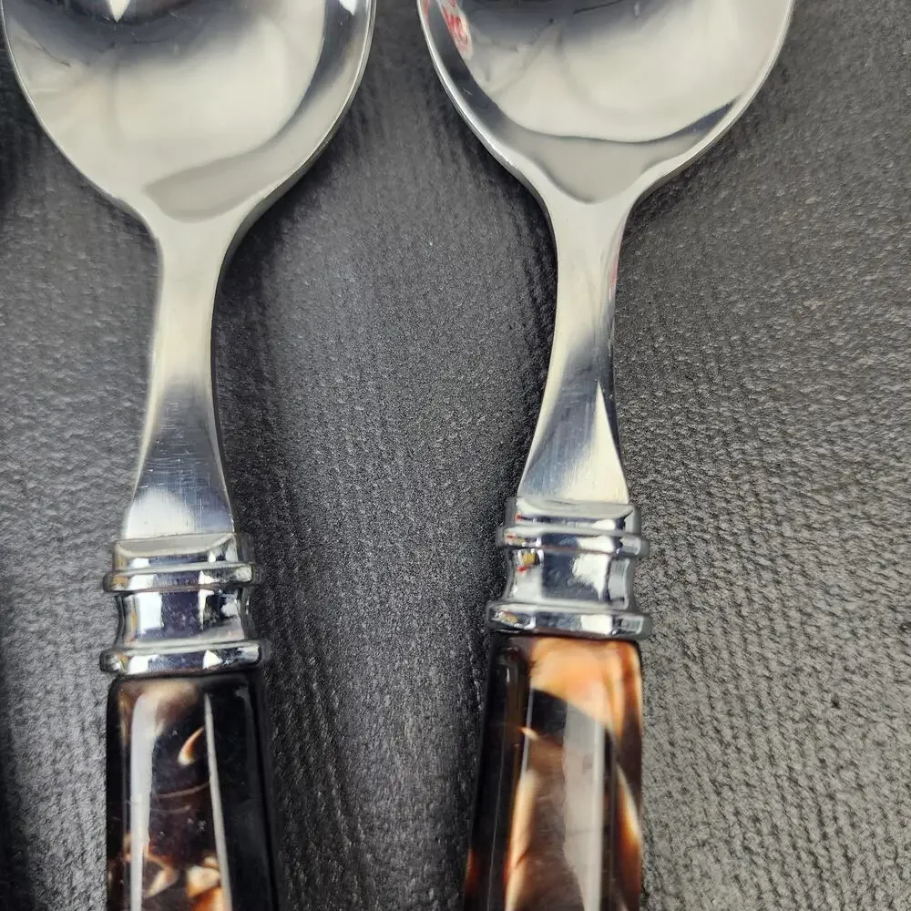 4 MIKASA Tortoise Handle Flatware Brown Acrylic Handle Soup /Tablespoons 8.5